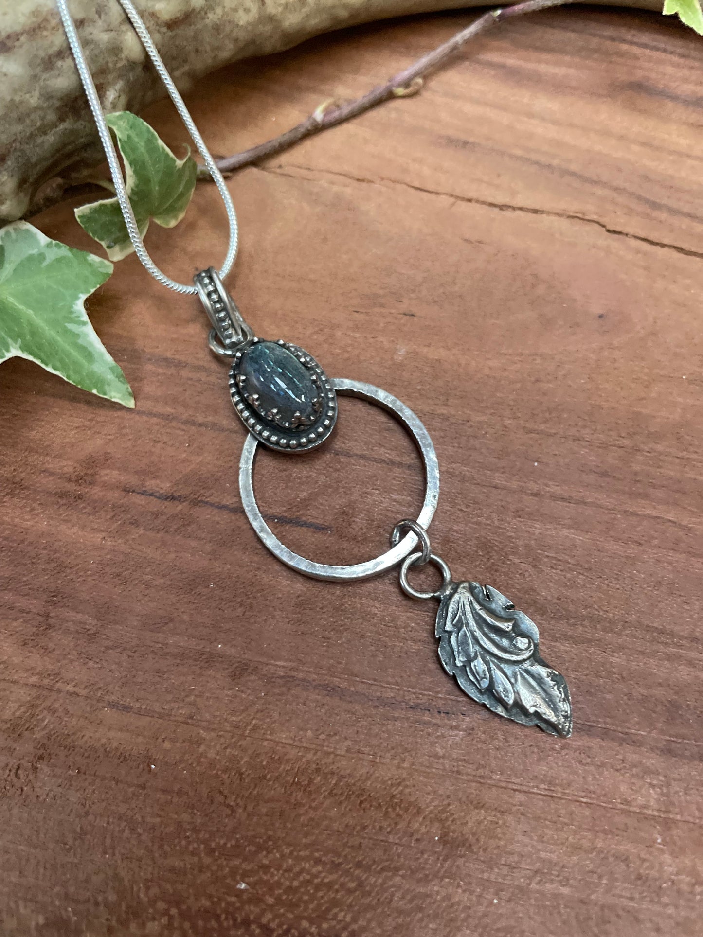 Labradorite and Leaf Sterling Gemstone Pendant