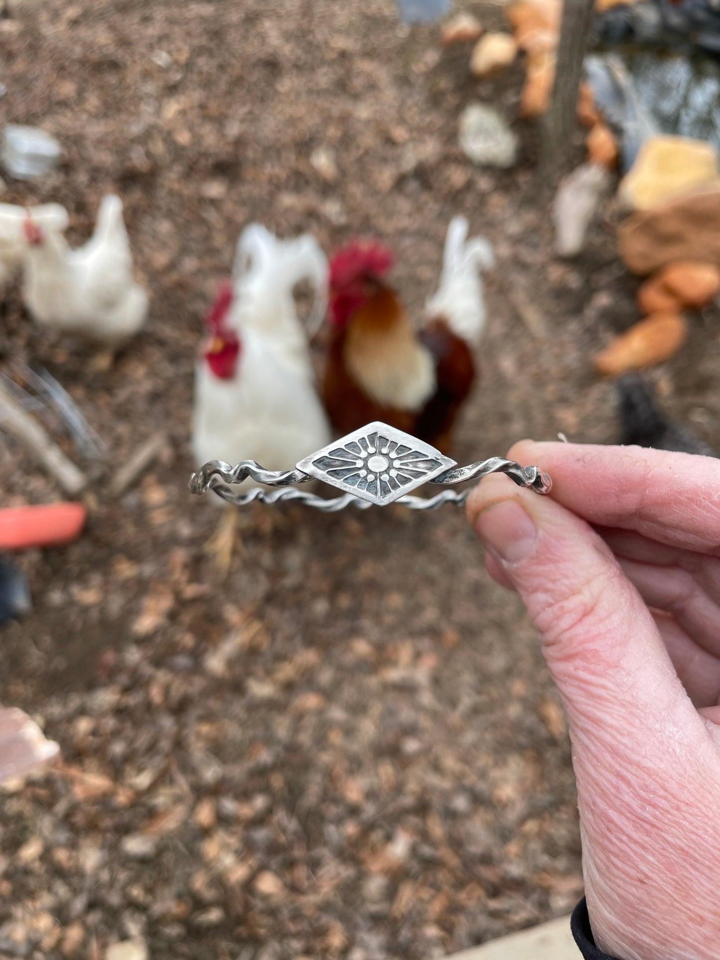Hand stamped Sterling Bangle Bracelet