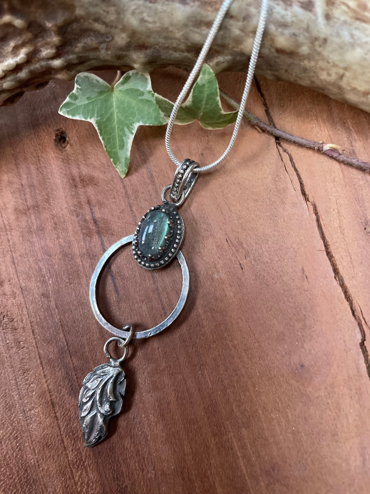 Labradorite and Leaf Sterling Gemstone Pendant