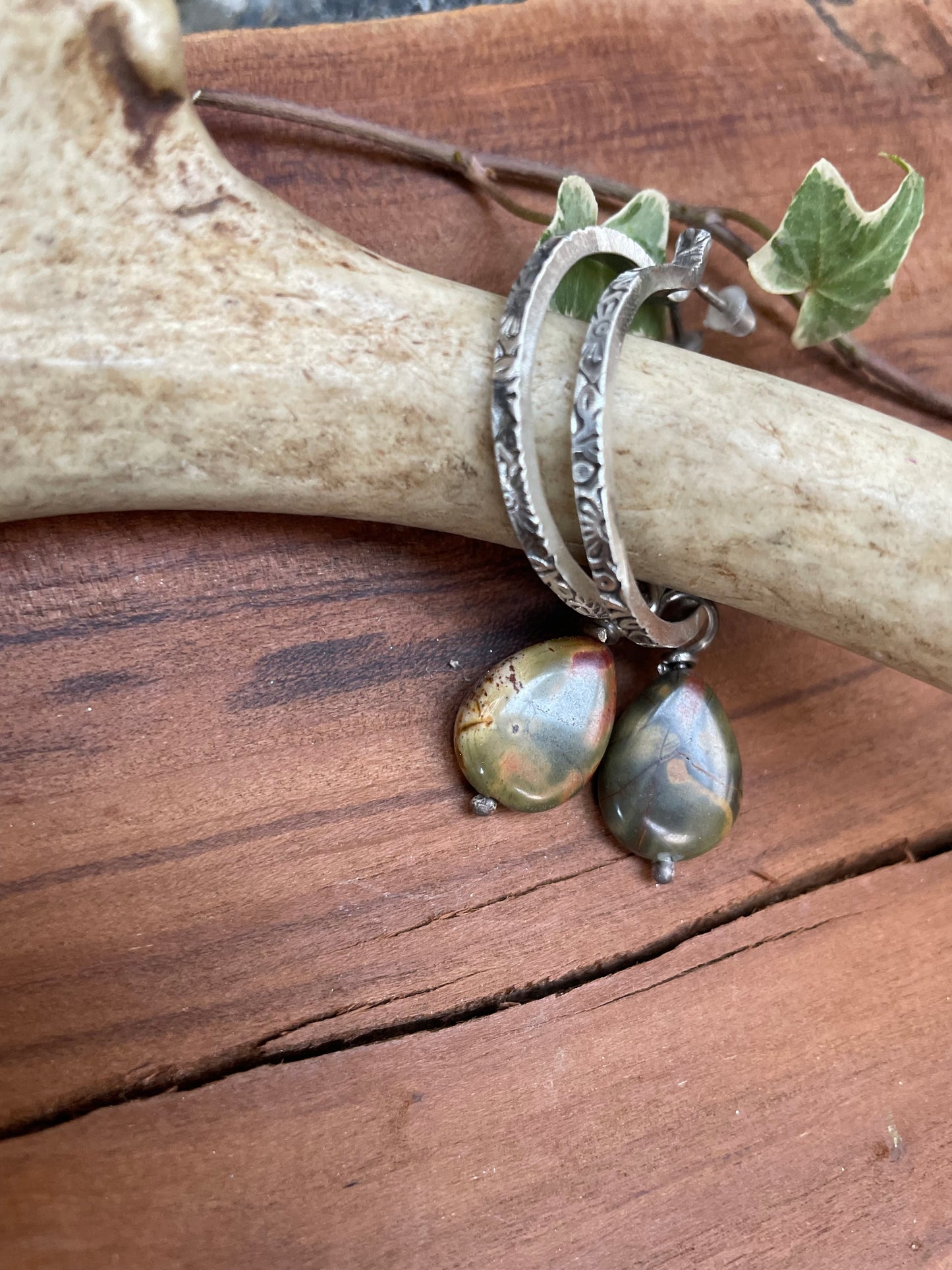 Sterling Silver and Cherry Creek Jasper Hoop Earrings