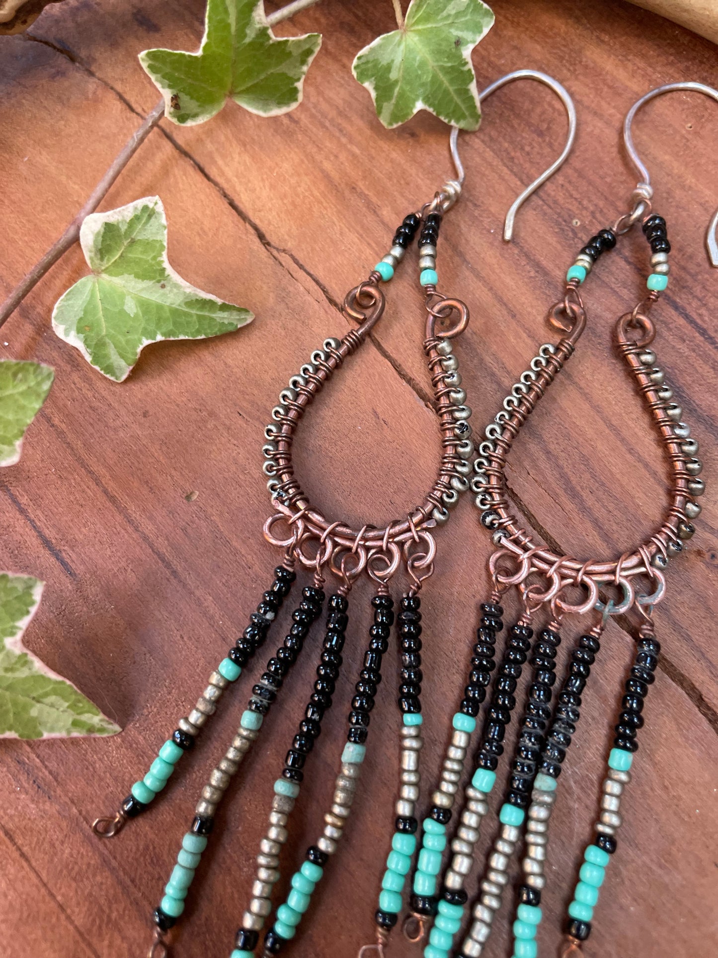 Seed Bead Copper Hoops
