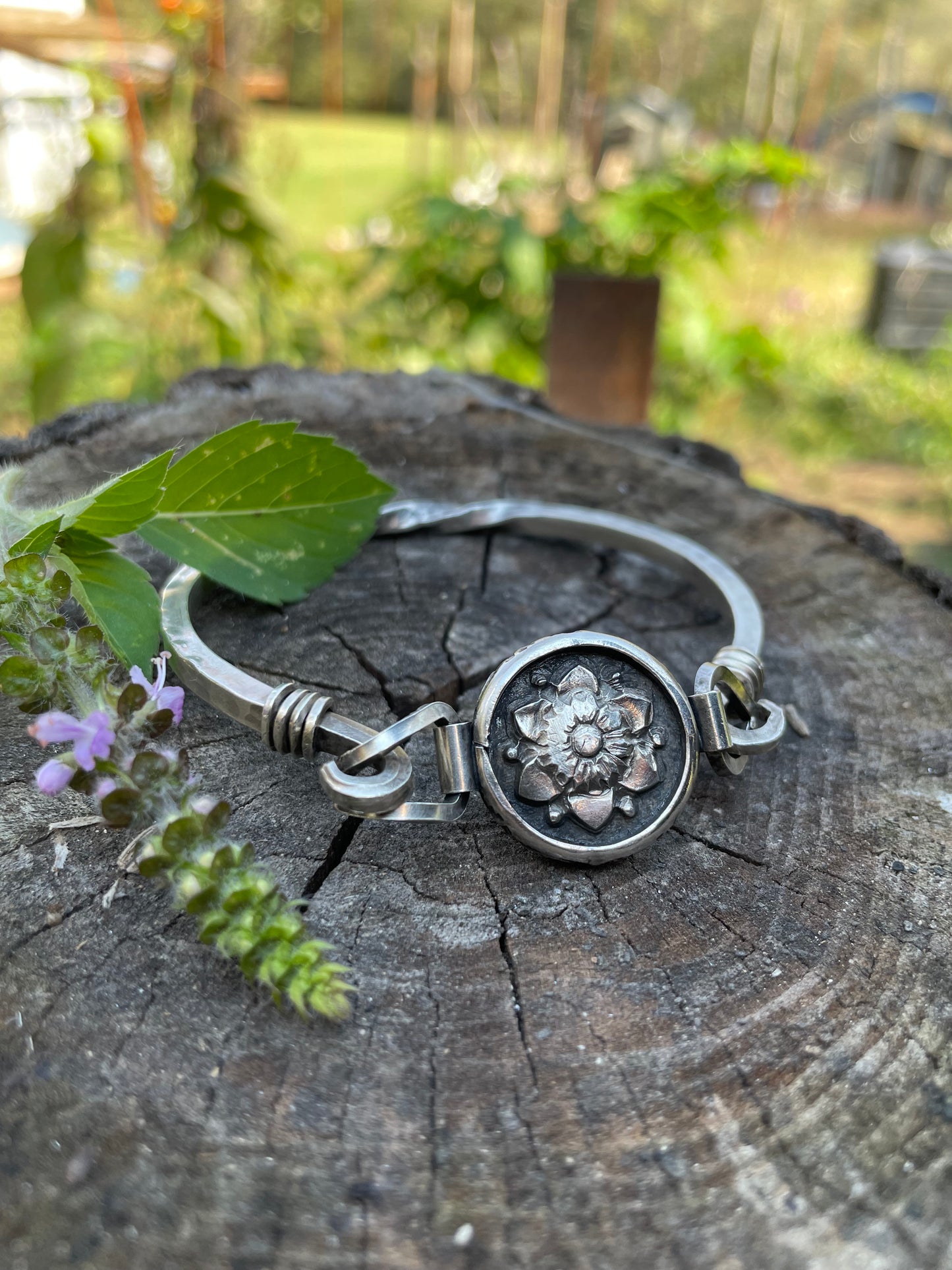 Sterling Floral Bangle Bracelet