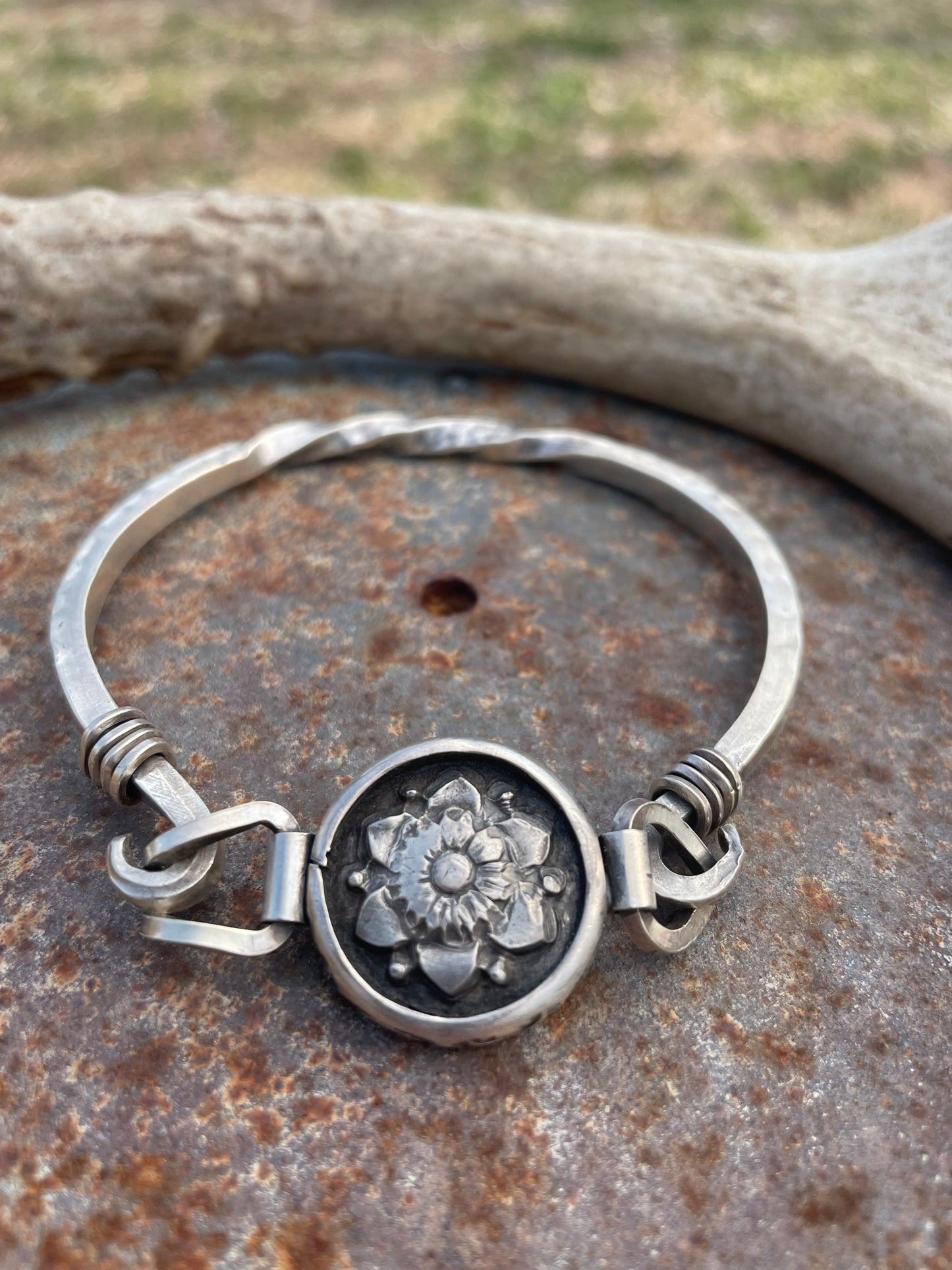 Sterling Floral Bangle Bracelet