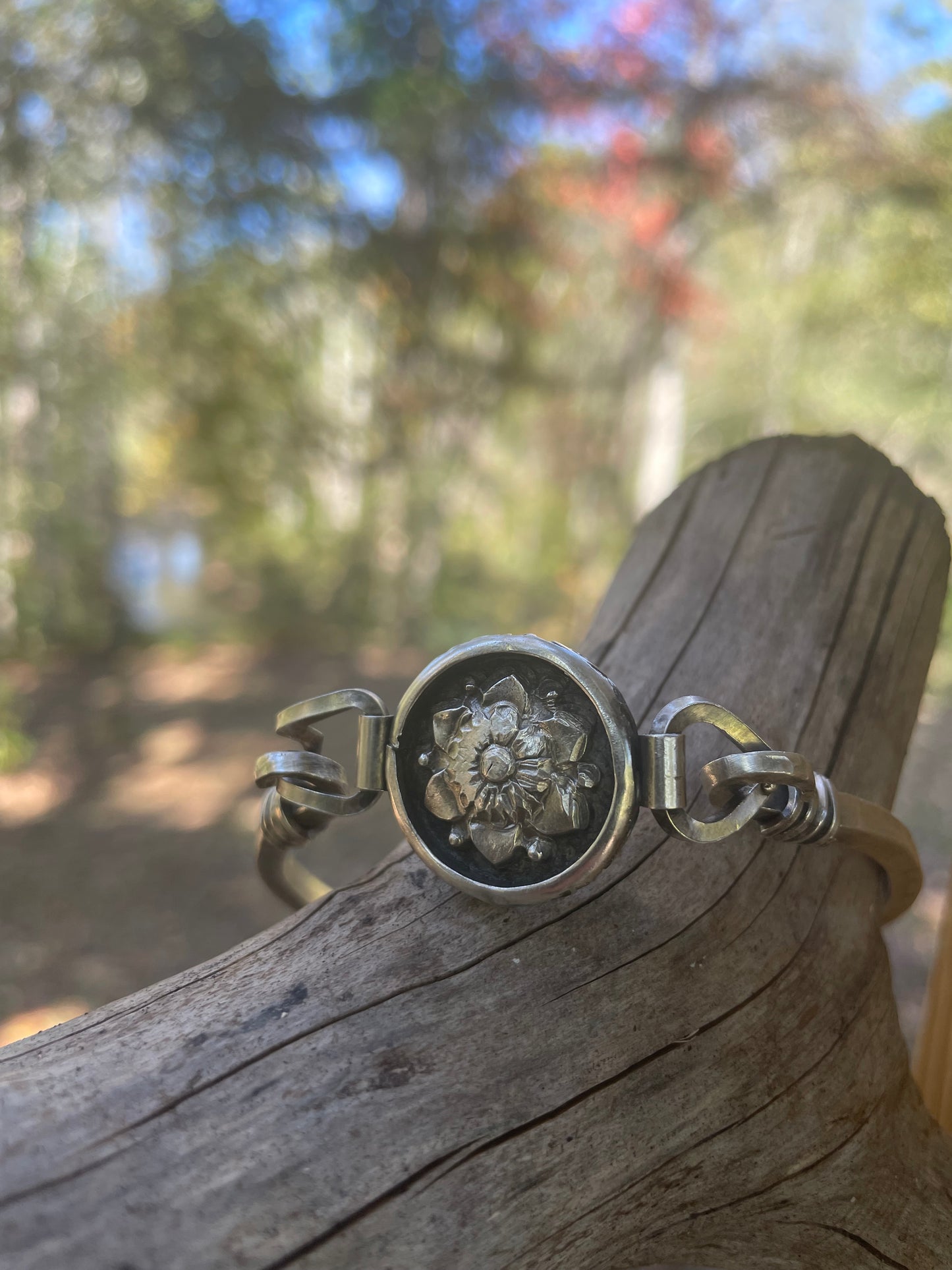 Sterling Floral Bangle Bracelet