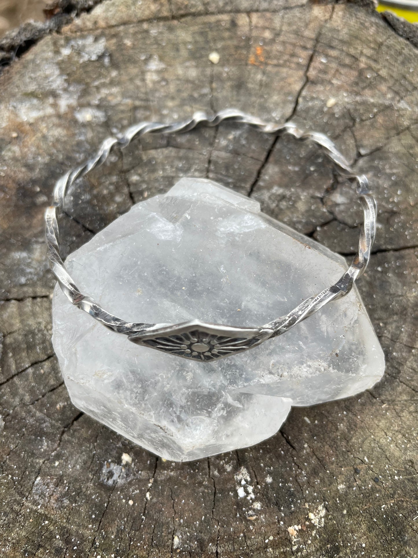Hand stamped Sterling Bangle Bracelet