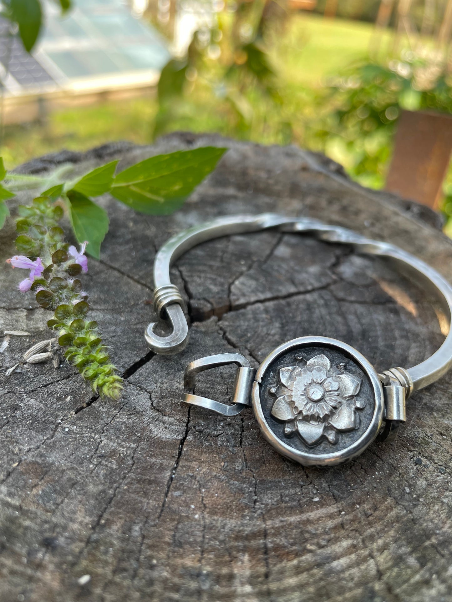 Sterling Floral Bangle Bracelet