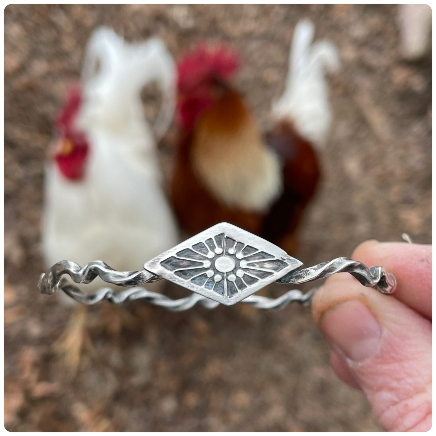 Hand stamped Sterling Bangle Bracelet