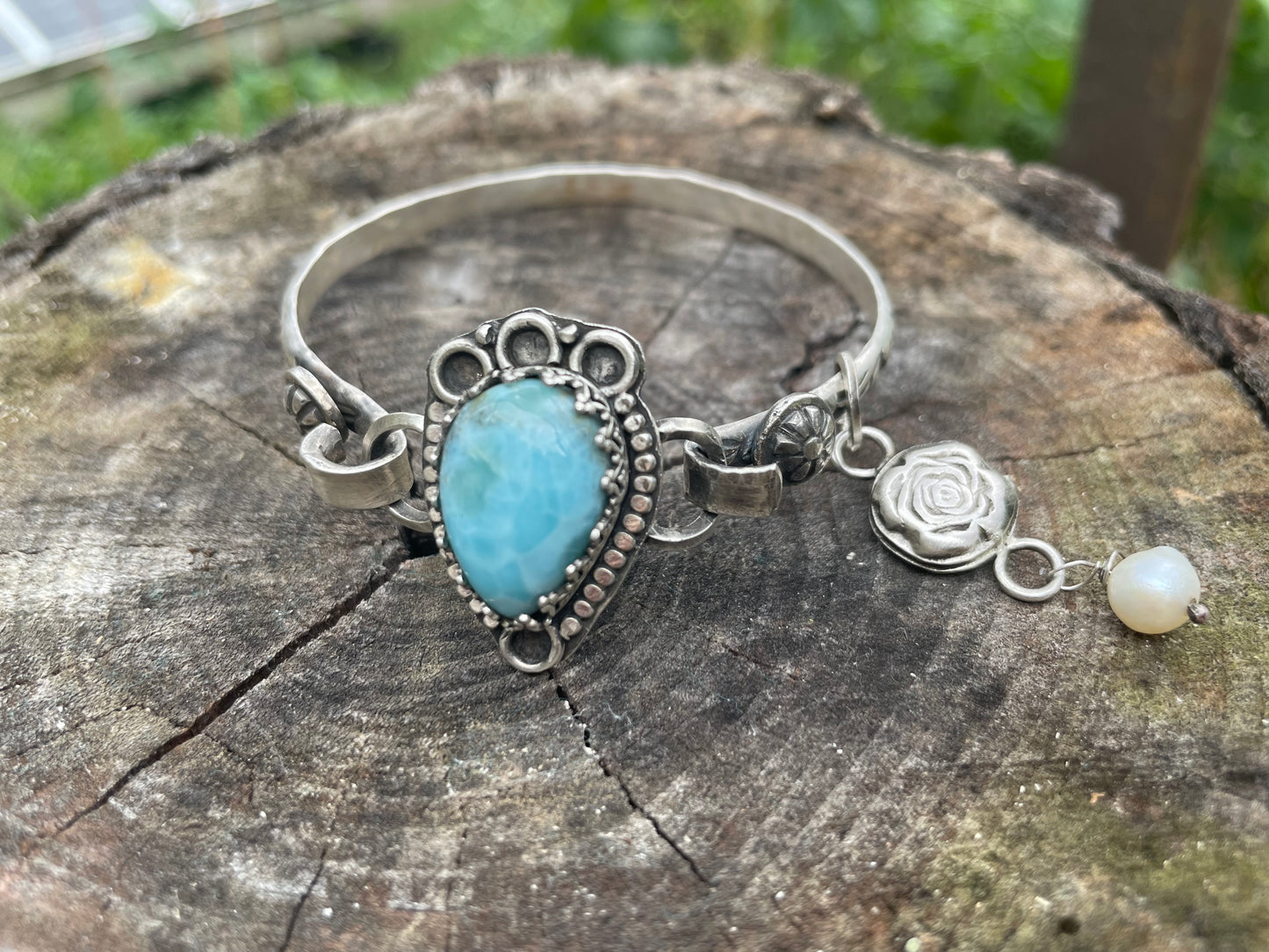 Sterling Silver and Larimar Bangle