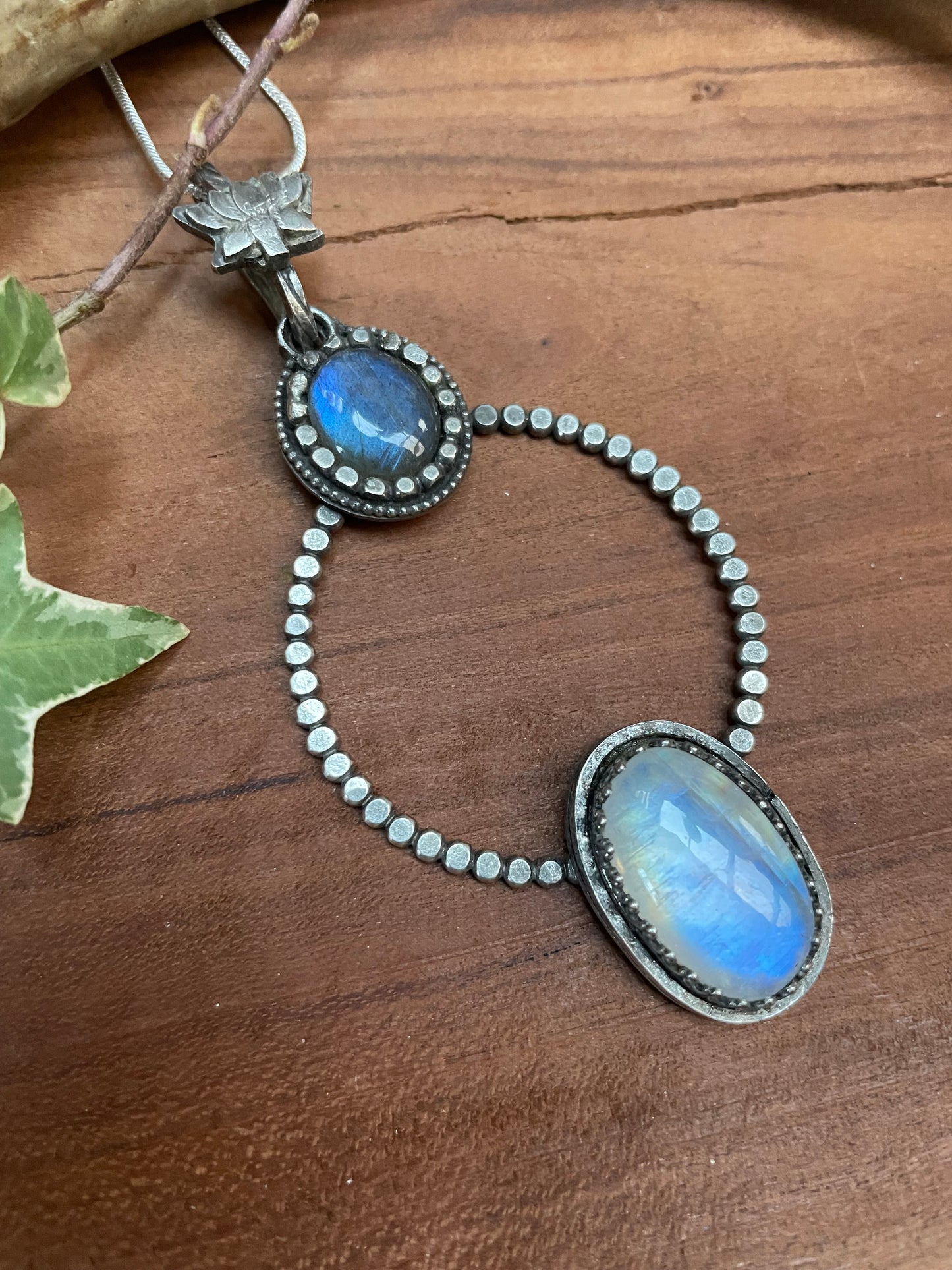 Moonstone and Labradorite Lotus Pendant