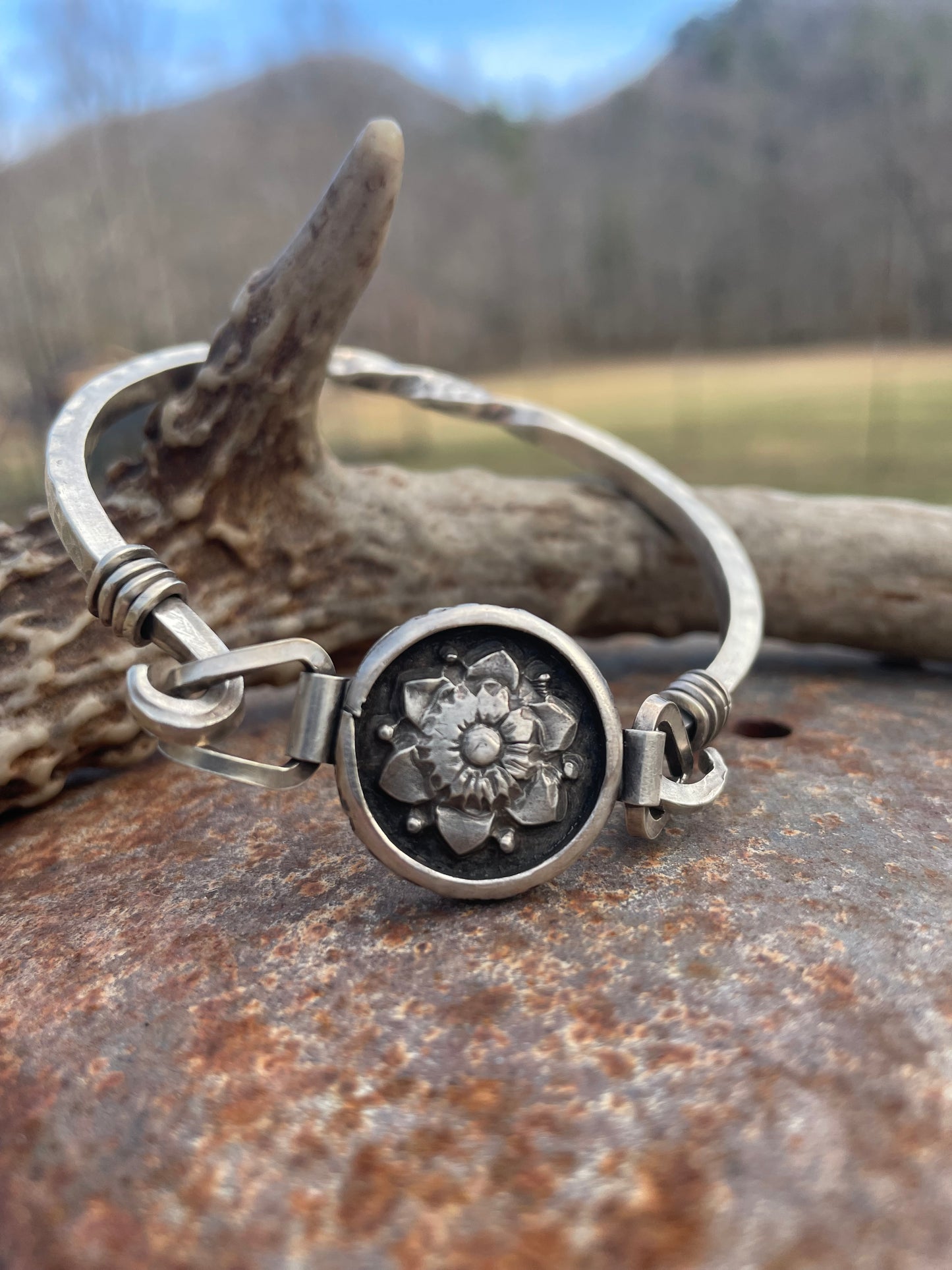 Sterling Floral Bangle Bracelet
