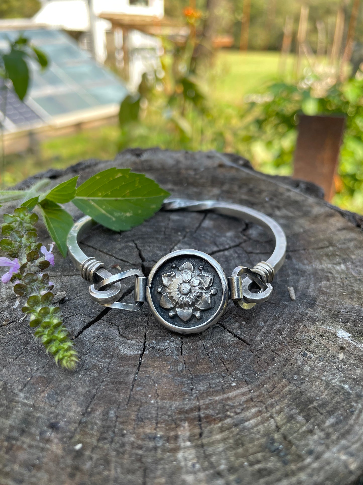Sterling Floral Bangle Bracelet