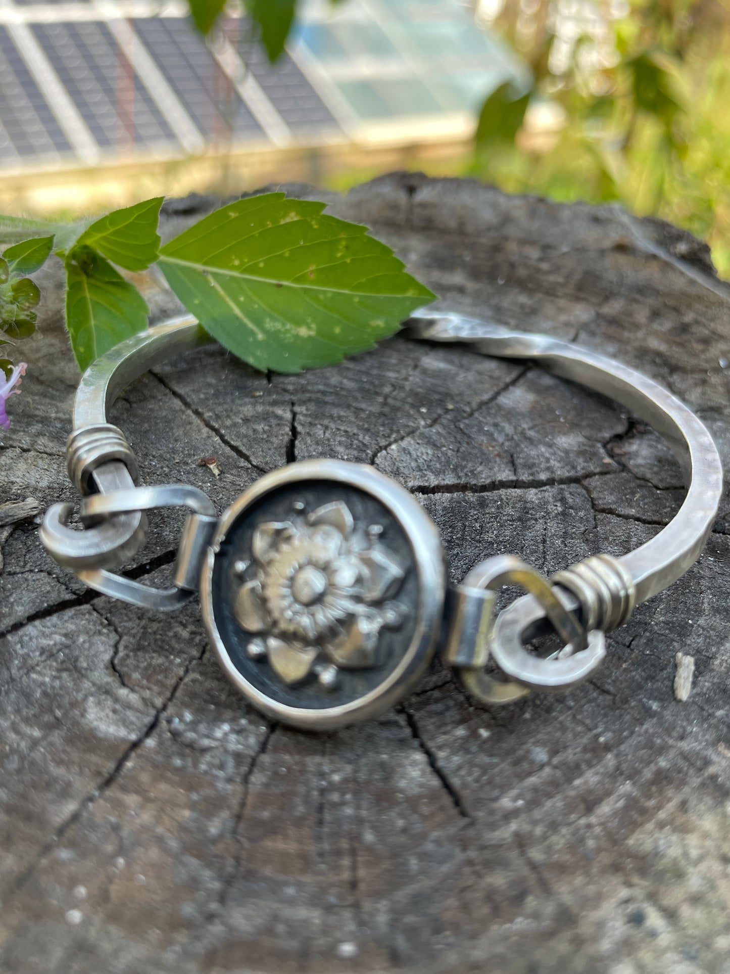 Sterling Floral Bangle Bracelet