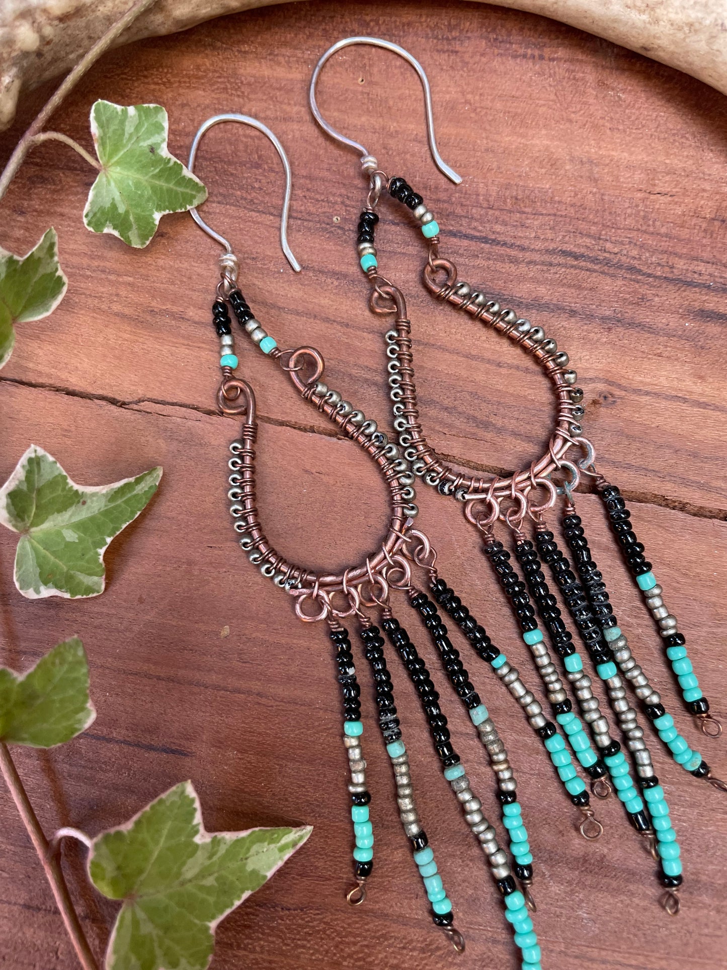 Seed Bead Copper Hoops