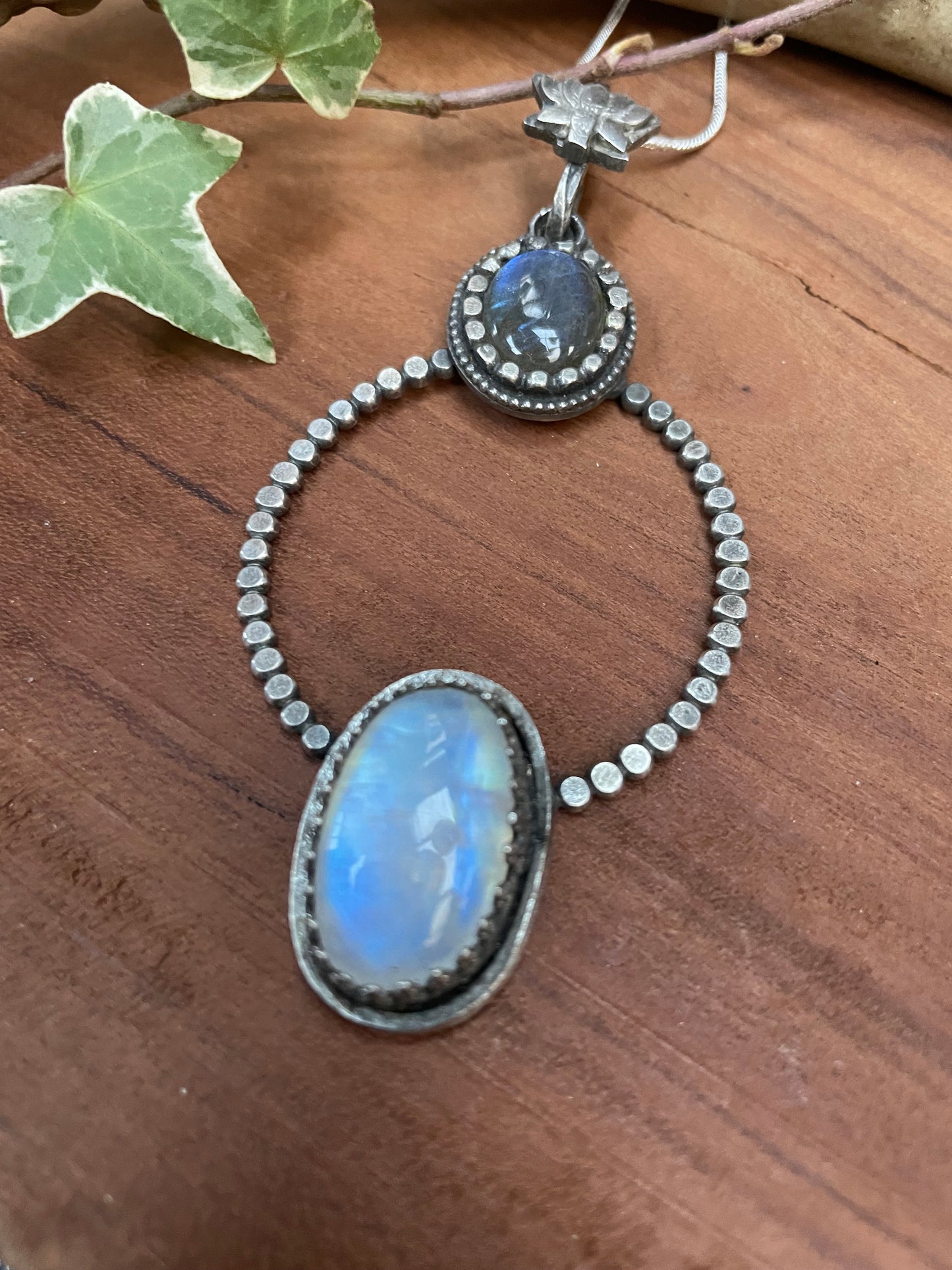 Moonstone and Labradorite Lotus Gemstone Pendant