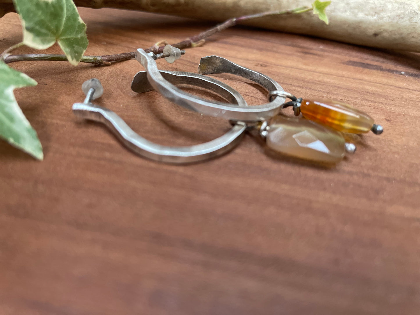 Sterling Silver And Carnelian Hoop Earrings