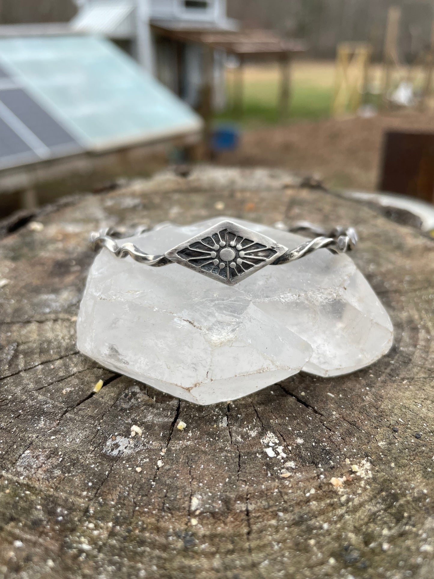Hand stamped Sterling Bangle Bracelet