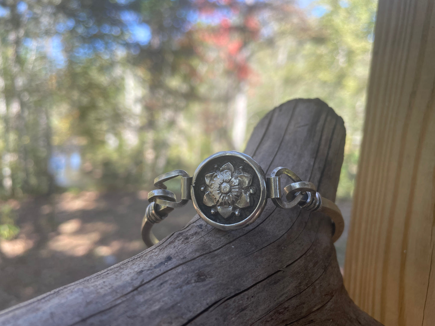 Sterling Floral Bangle Bracelet