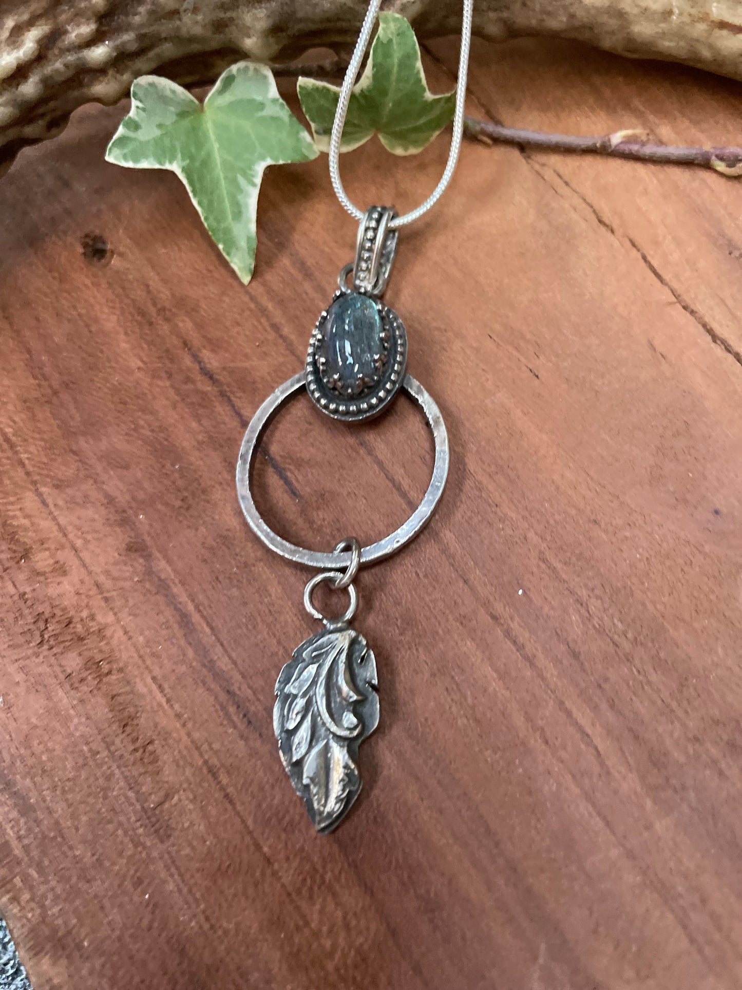 Labradorite and Leaf Sterling Gemstone Pendant