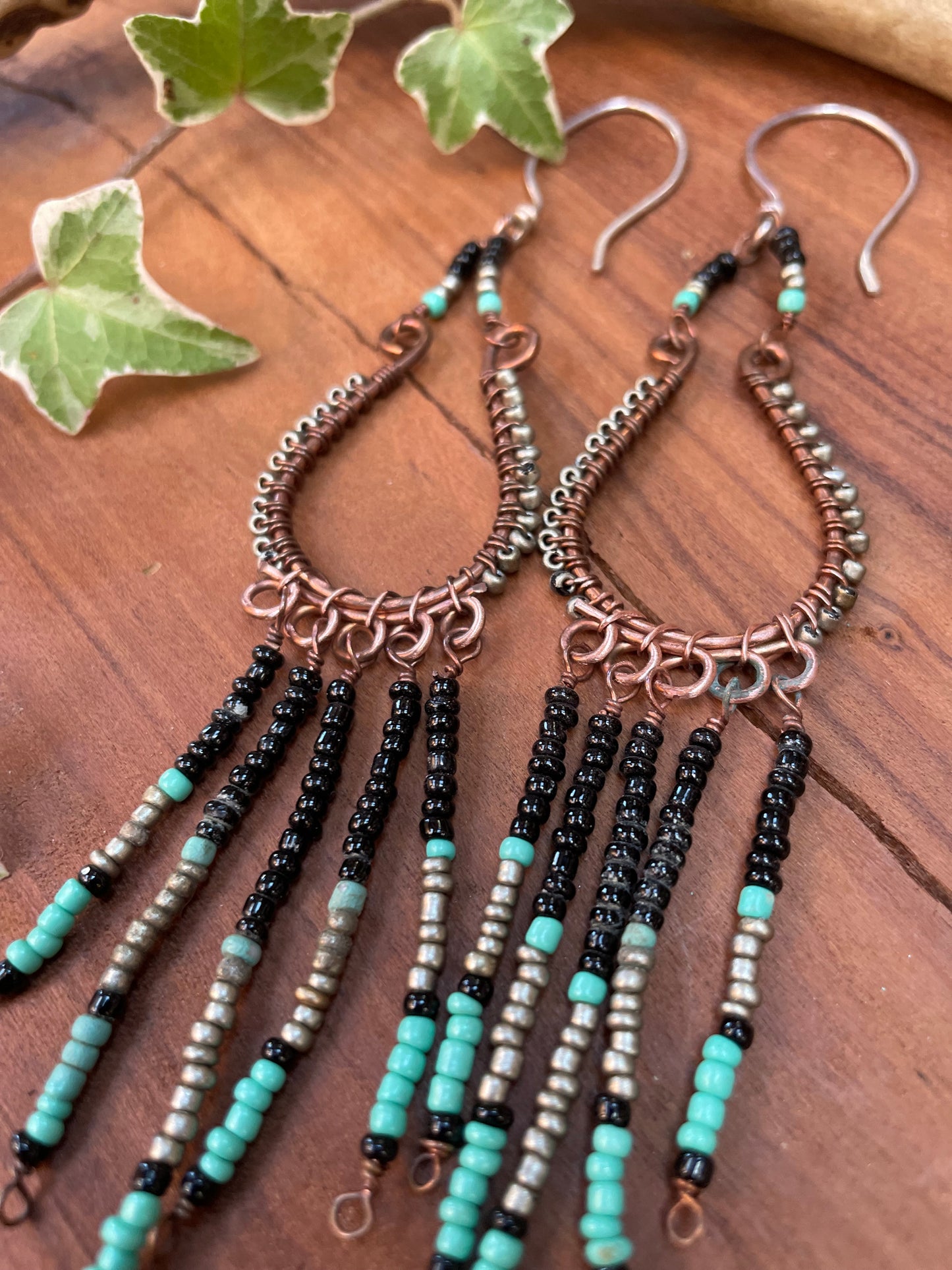 Seed Bead Copper Hoops