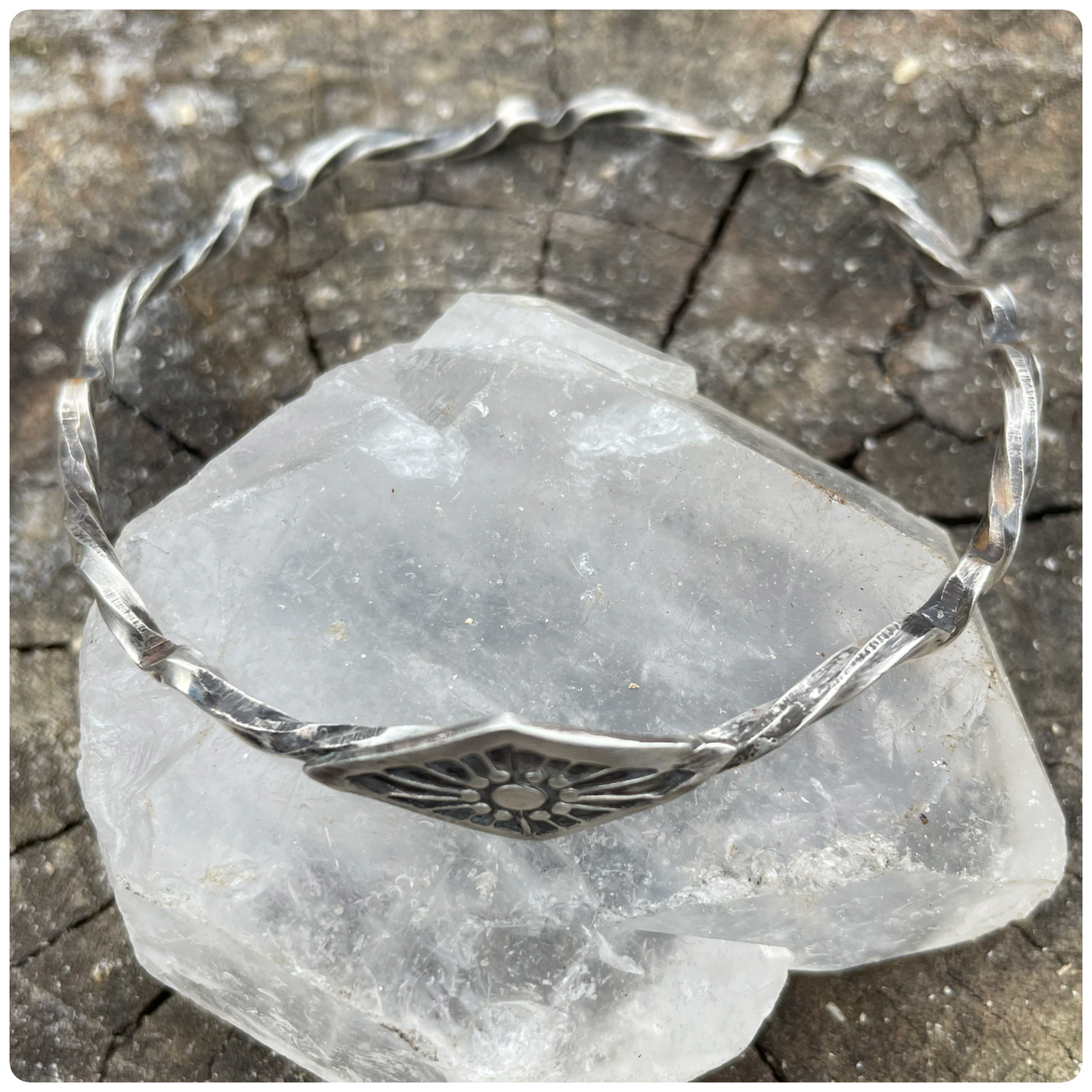 Hand stamped Sterling Bangle Bracelet