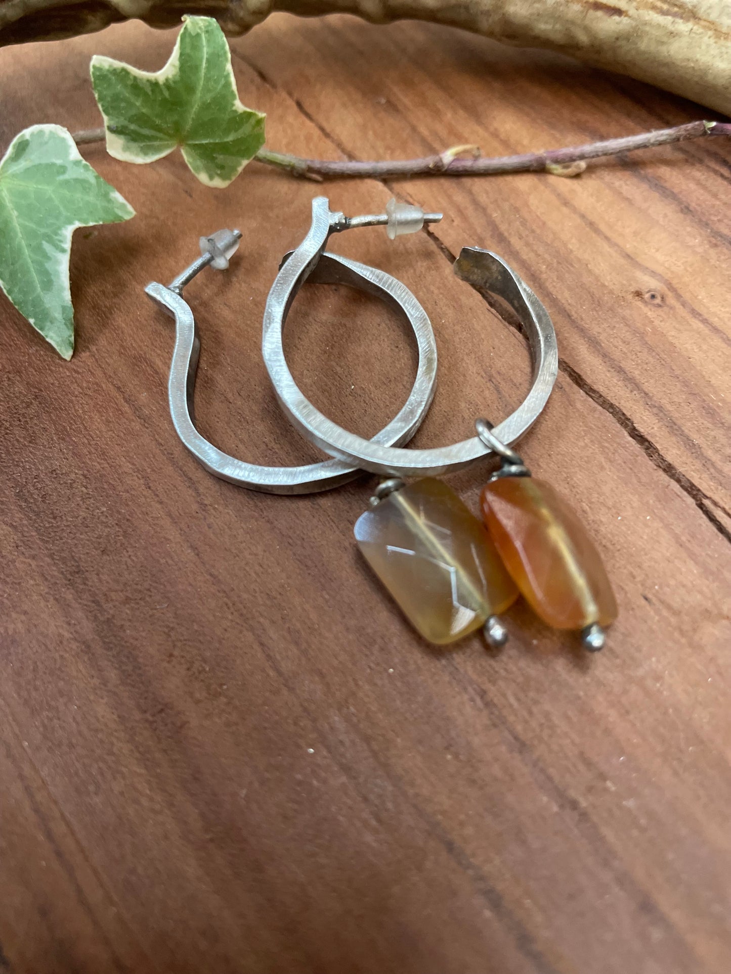Sterling Silver And Carnelian Hoop Earrings