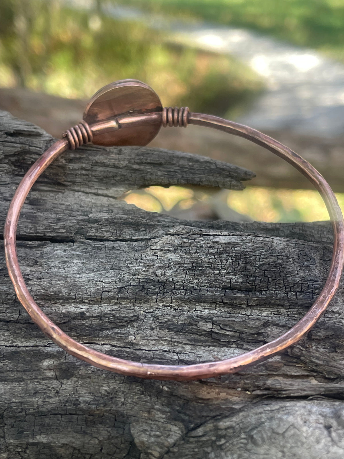 Set of 3 Copper Stacker Bangles Flower Bracelet
