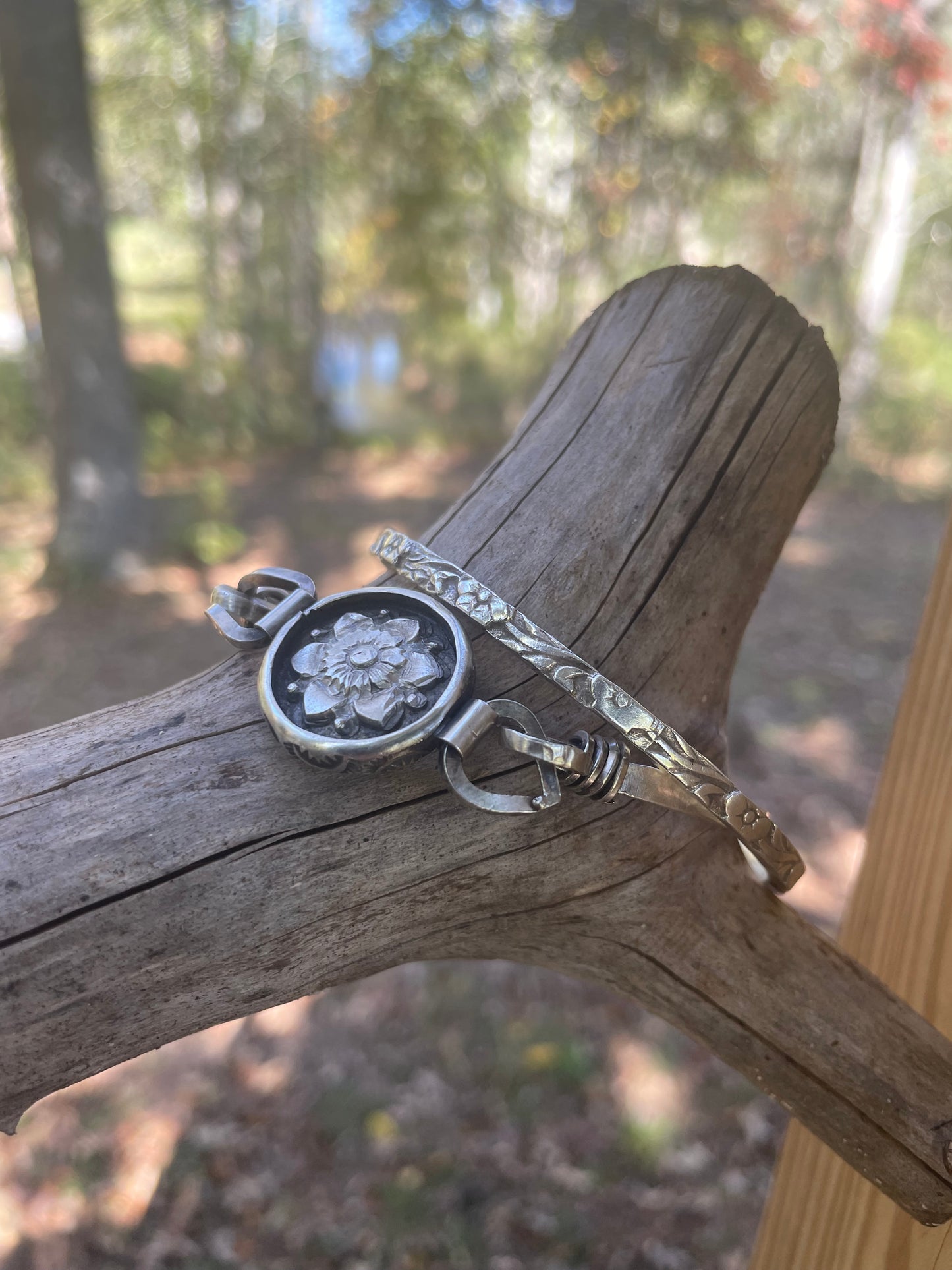 Sterling Floral Bangle Bracelet