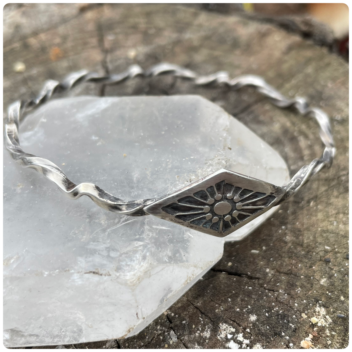 Hand stamped Sterling Bangle Bracelet