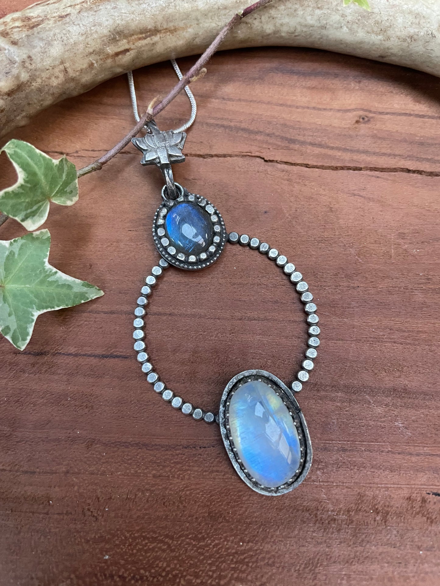 Moonstone and Labradorite Lotus Pendant