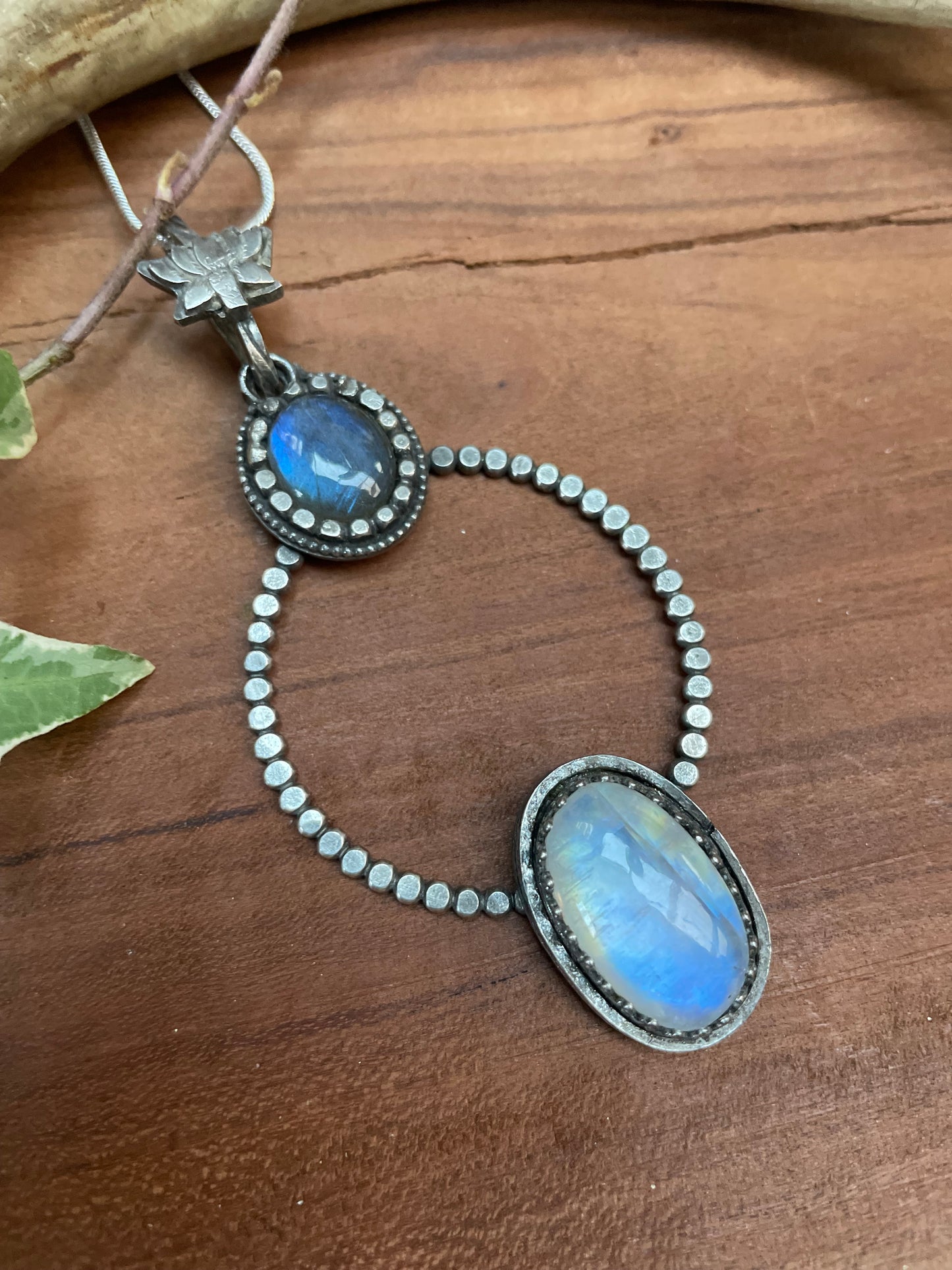Moonstone and Labradorite Lotus Pendant