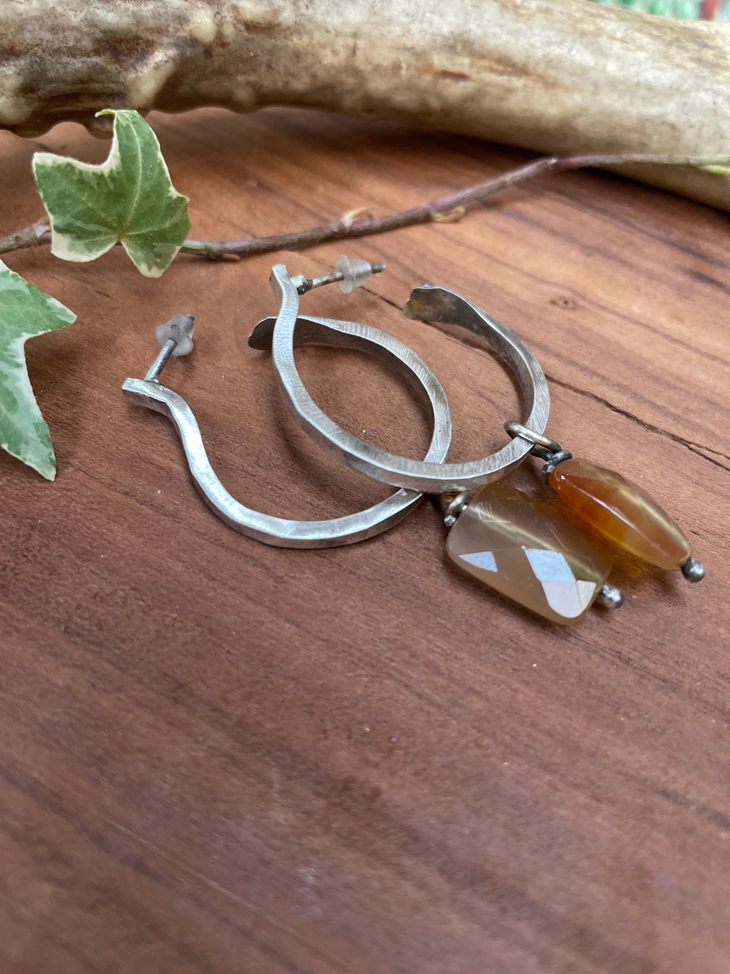 Sterling Silver And Carnelian Hoop Earrings