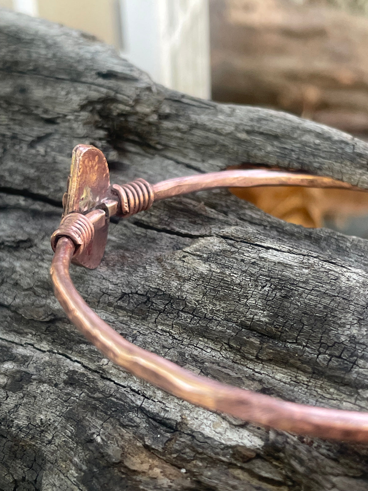 Set of 3 Copper Stacker Bangles Leaf Bracelet