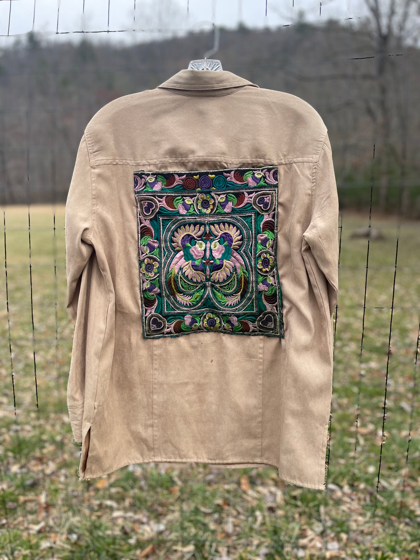 Upcycled Faux Suede Shirt With Hill Tribe Embroidery