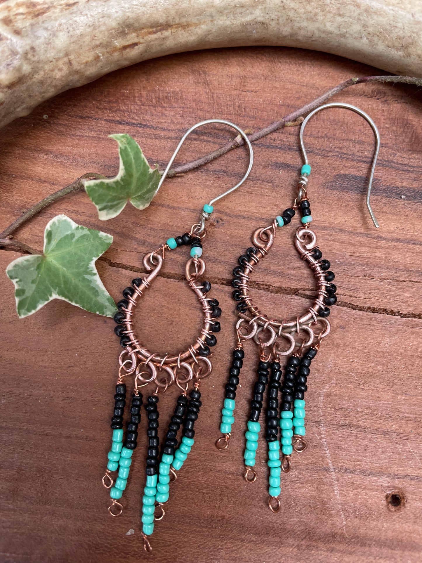 Seed Bead Hoop Duster Earrings