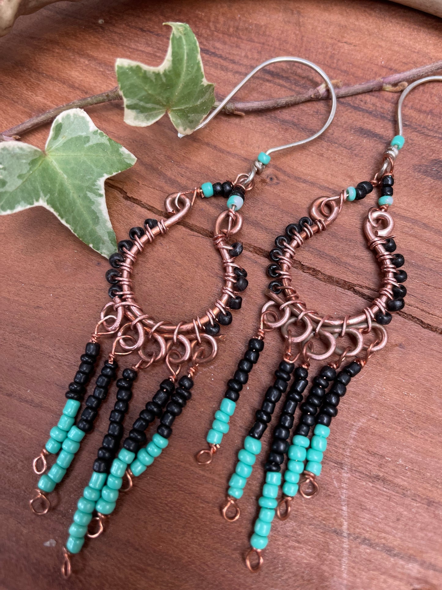 Seed Bead Hoop Duster Earrings