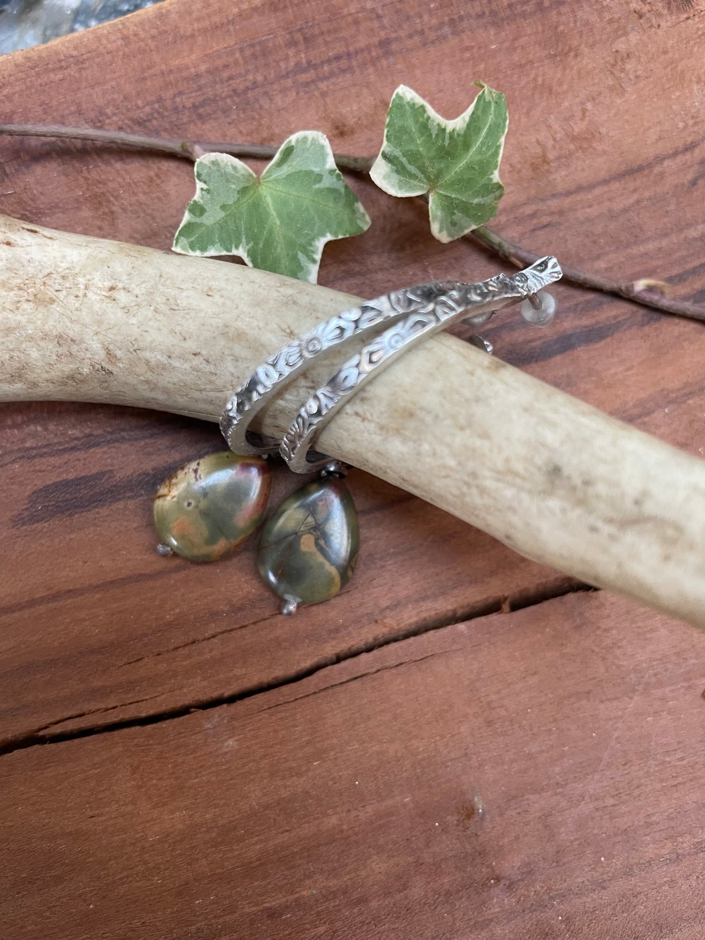 Sterling Silver and Cherry Creek Jasper Hoop Earrings