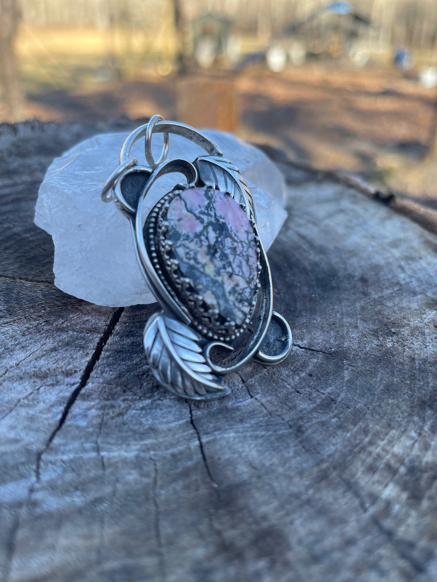 Rhodonite and Sterling Gemstone Pendant