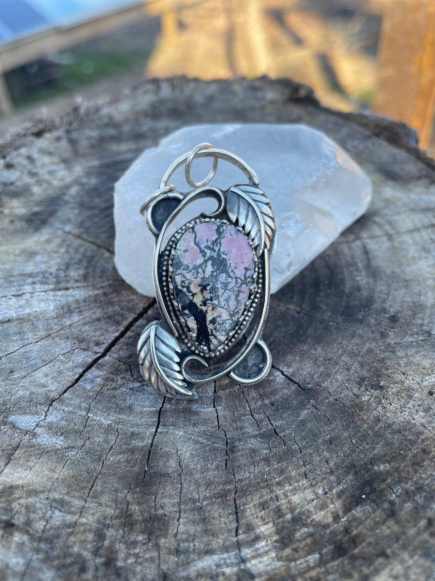 Rhodonite and Sterling Gemstone Pendant