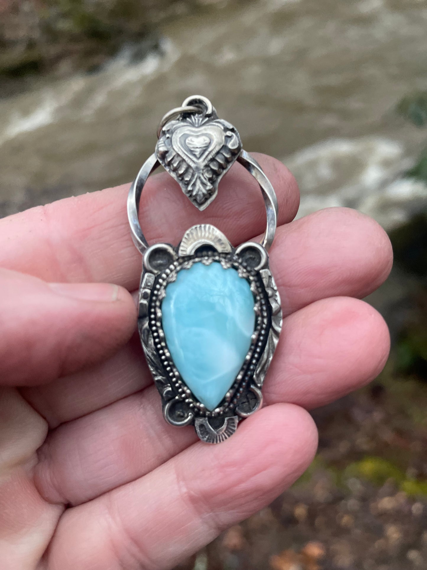 Larimar and Sterling Gemstone Pendant