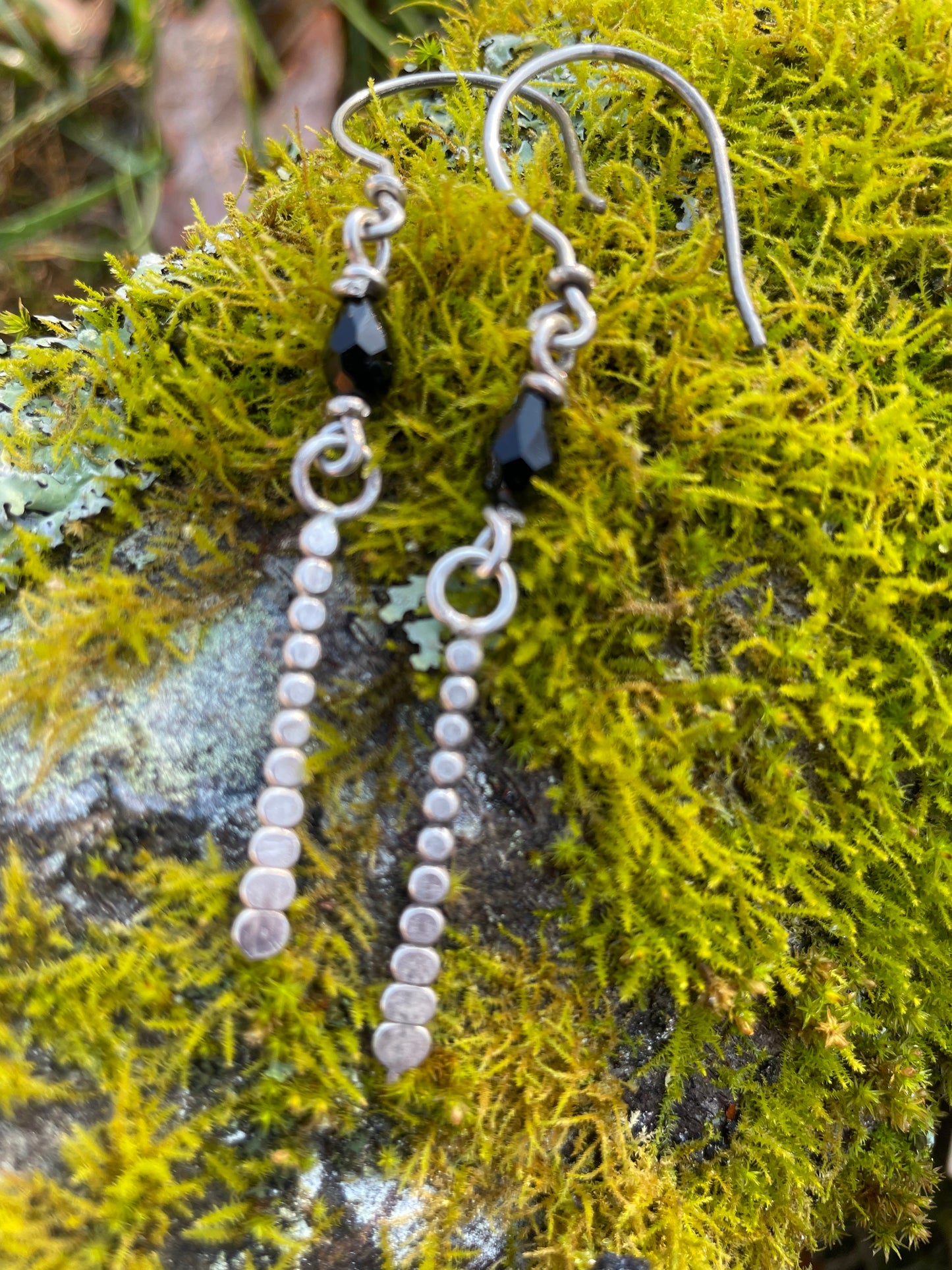 Dagger Style Earrings with Black Glass Bead