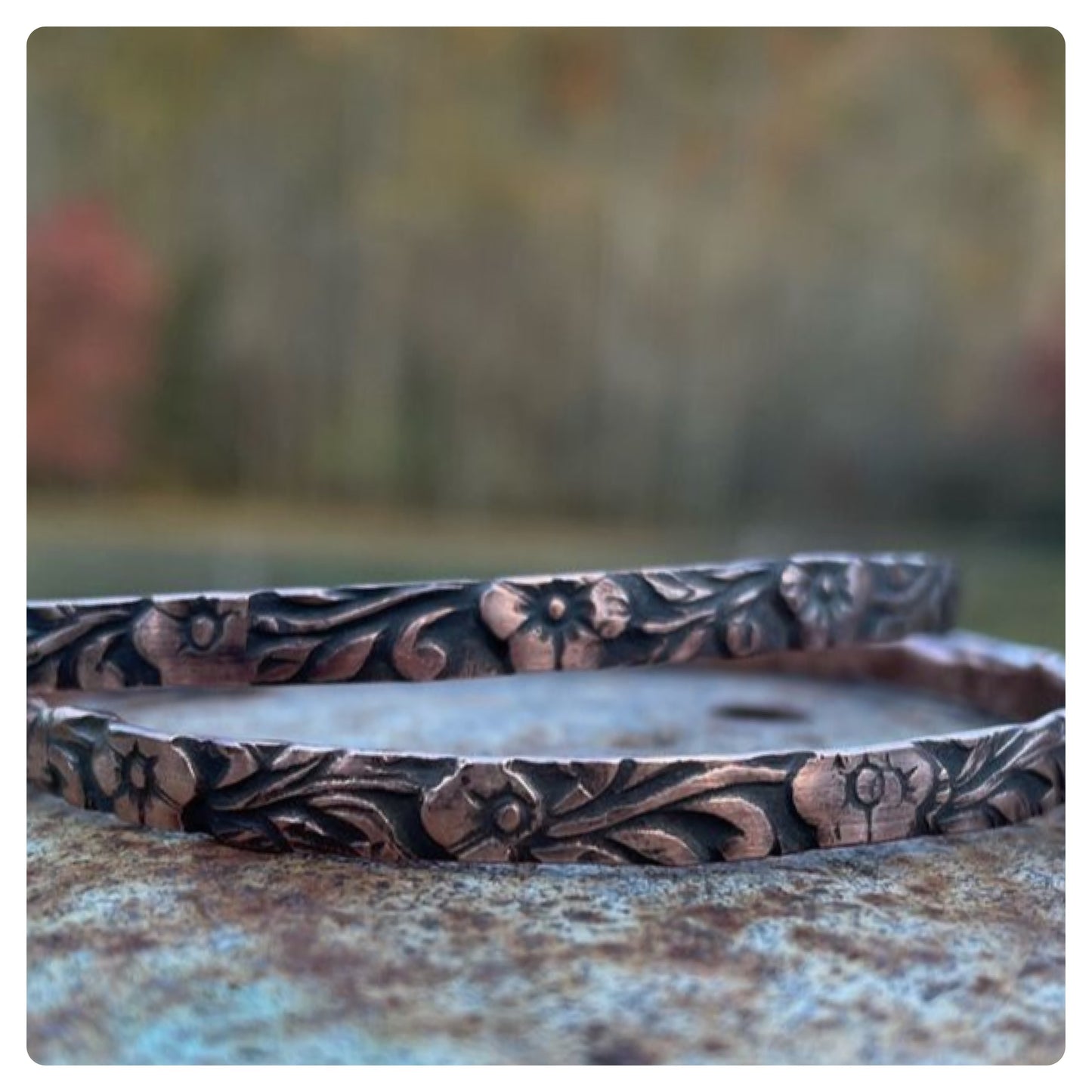 Copper Floral Bangle Bracelet