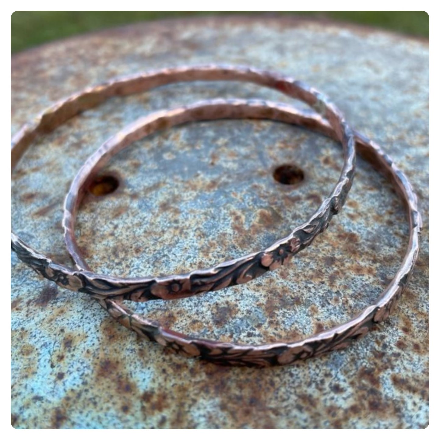 Copper Floral Bangle Bracelet