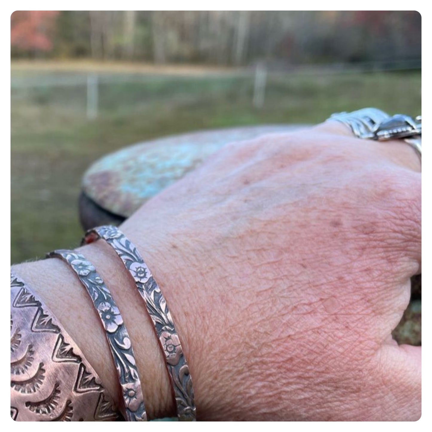 Copper Floral Bangle Bracelet