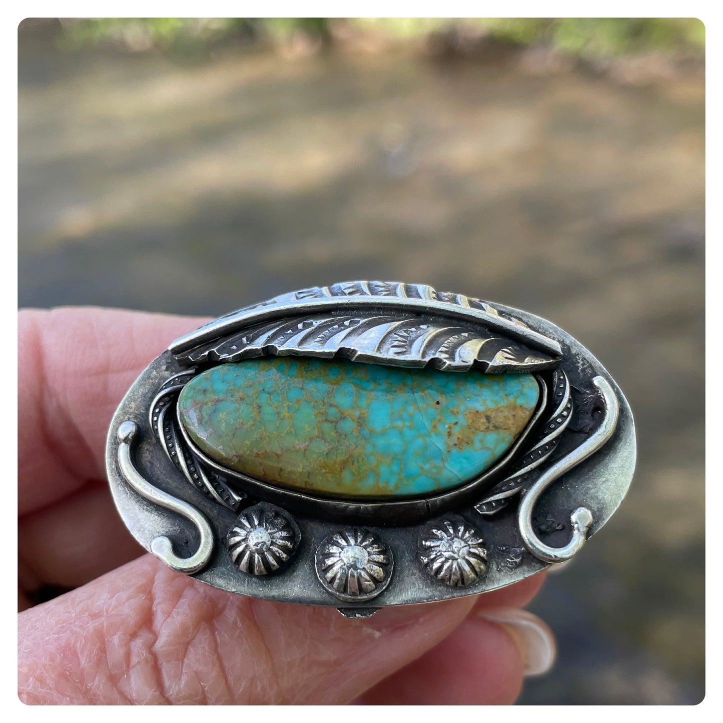 Kingman Mine Turquoise Sterling Feather Ring