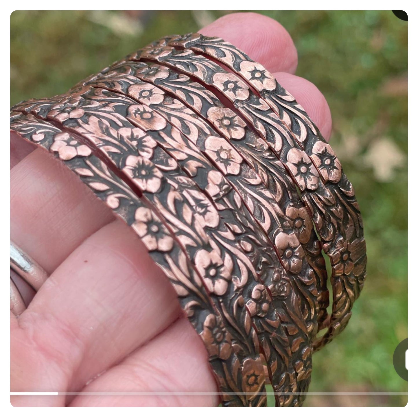 Copper Floral Bangle Bracelet