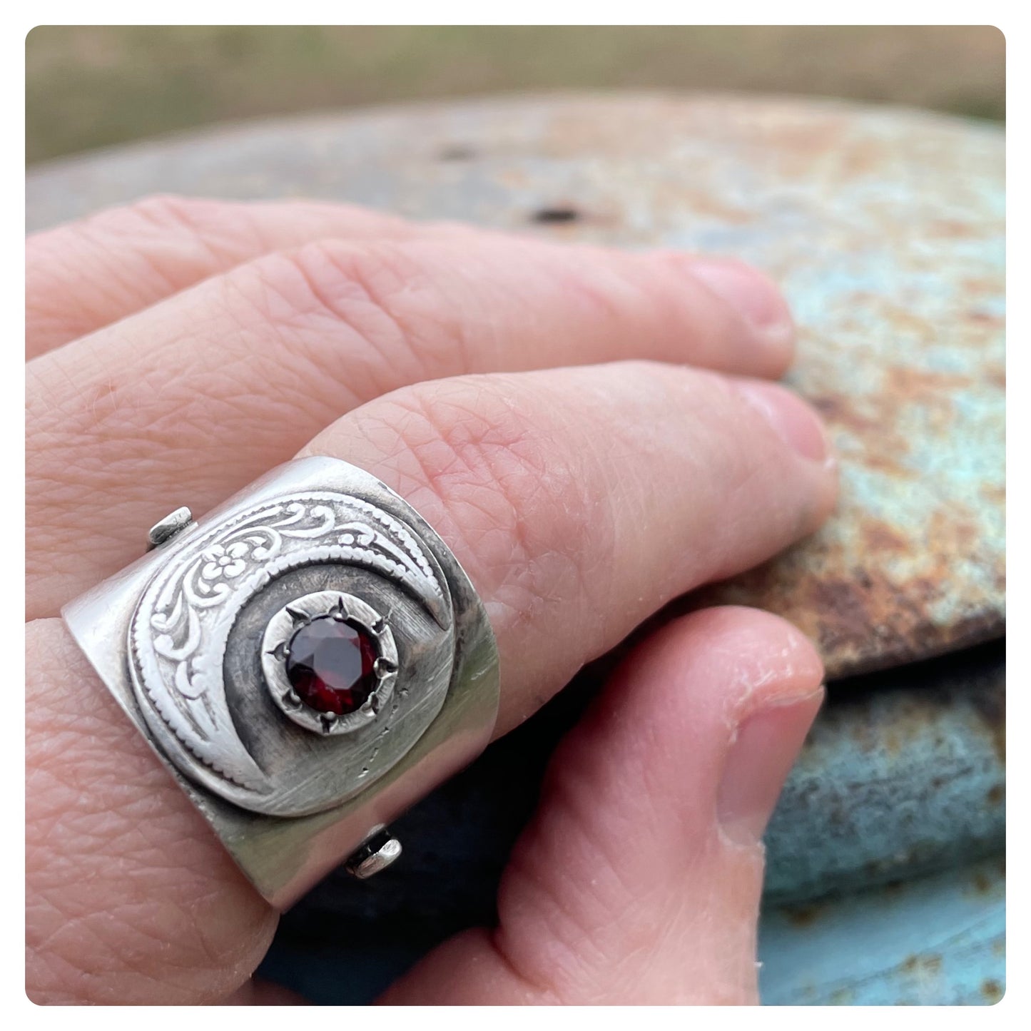 Garnet Crescent Moon Ring