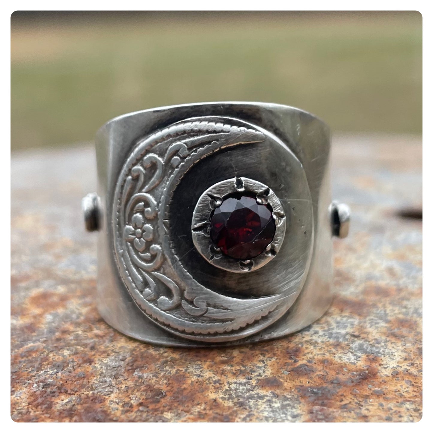 Garnet Crescent Moon Ring