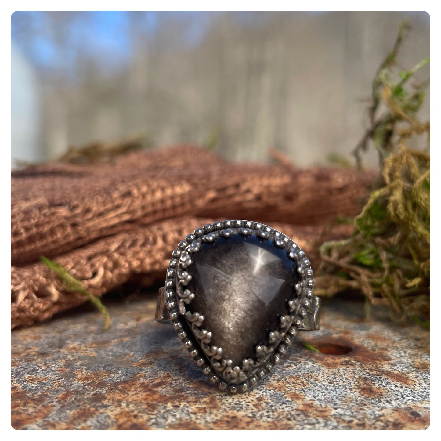 Silver Sheen Obsidian Ring