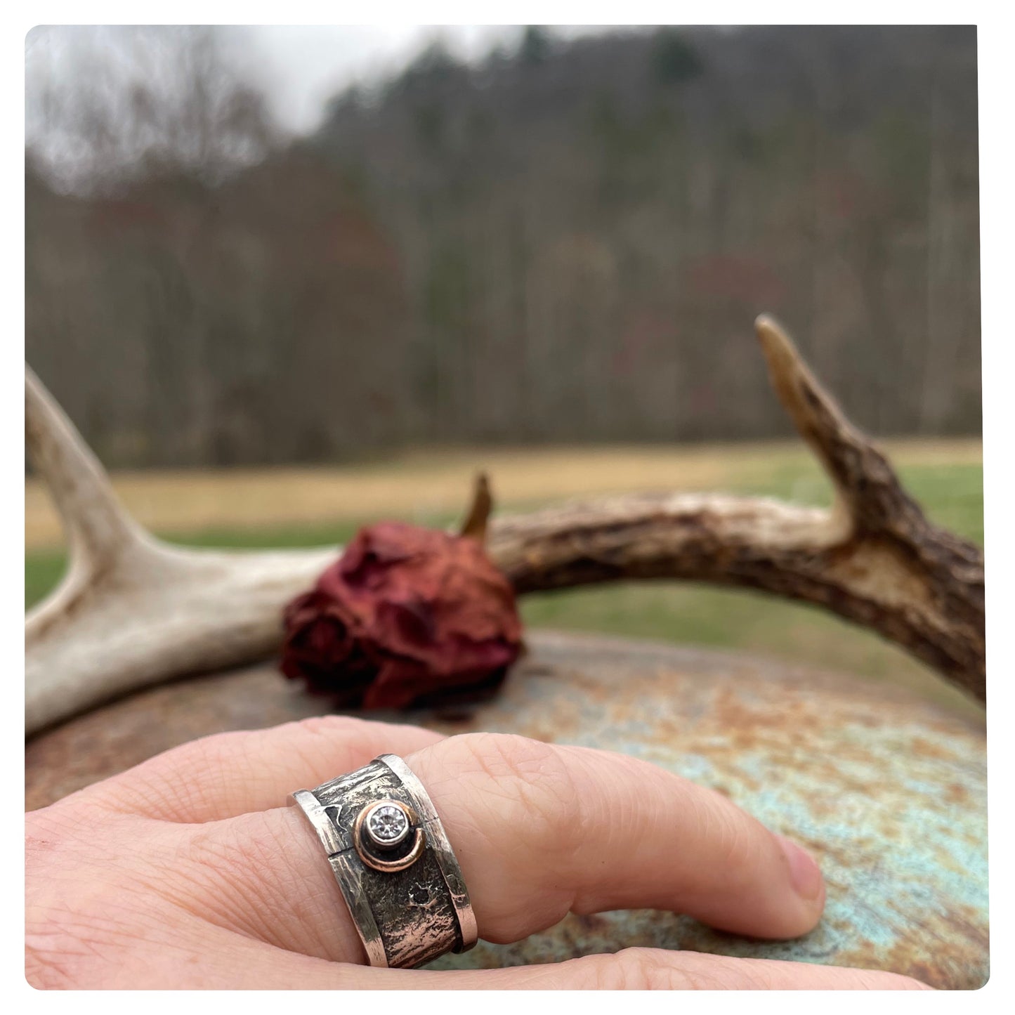Textured Two Tone Diamond Ring