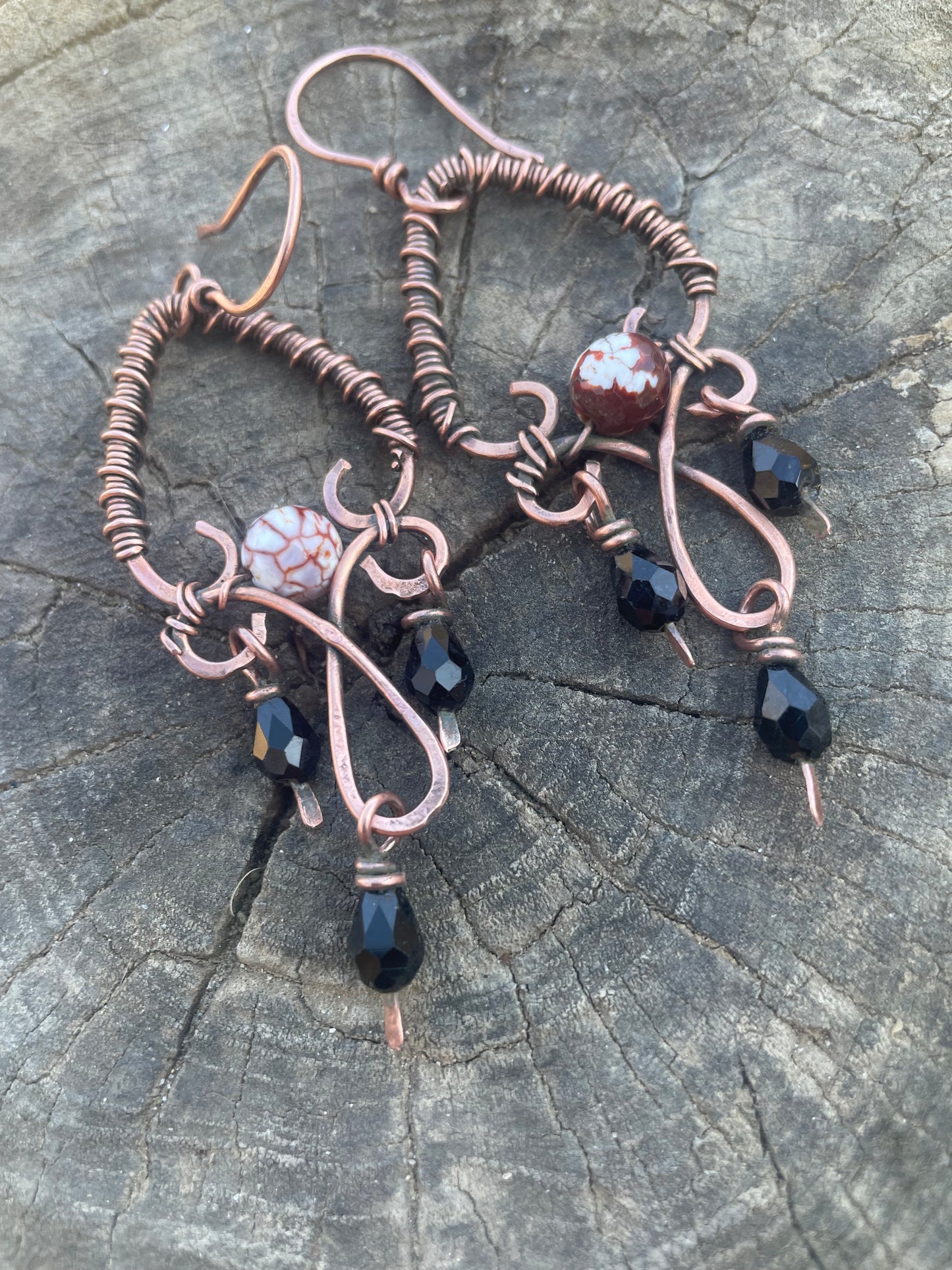 Copper Wire Wrapped Chandelier Earrings Boho Gothic